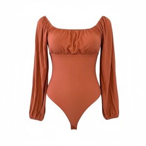 Mittoshop Orange Puff Sleeve Ruffled Bodysuit ribbed material